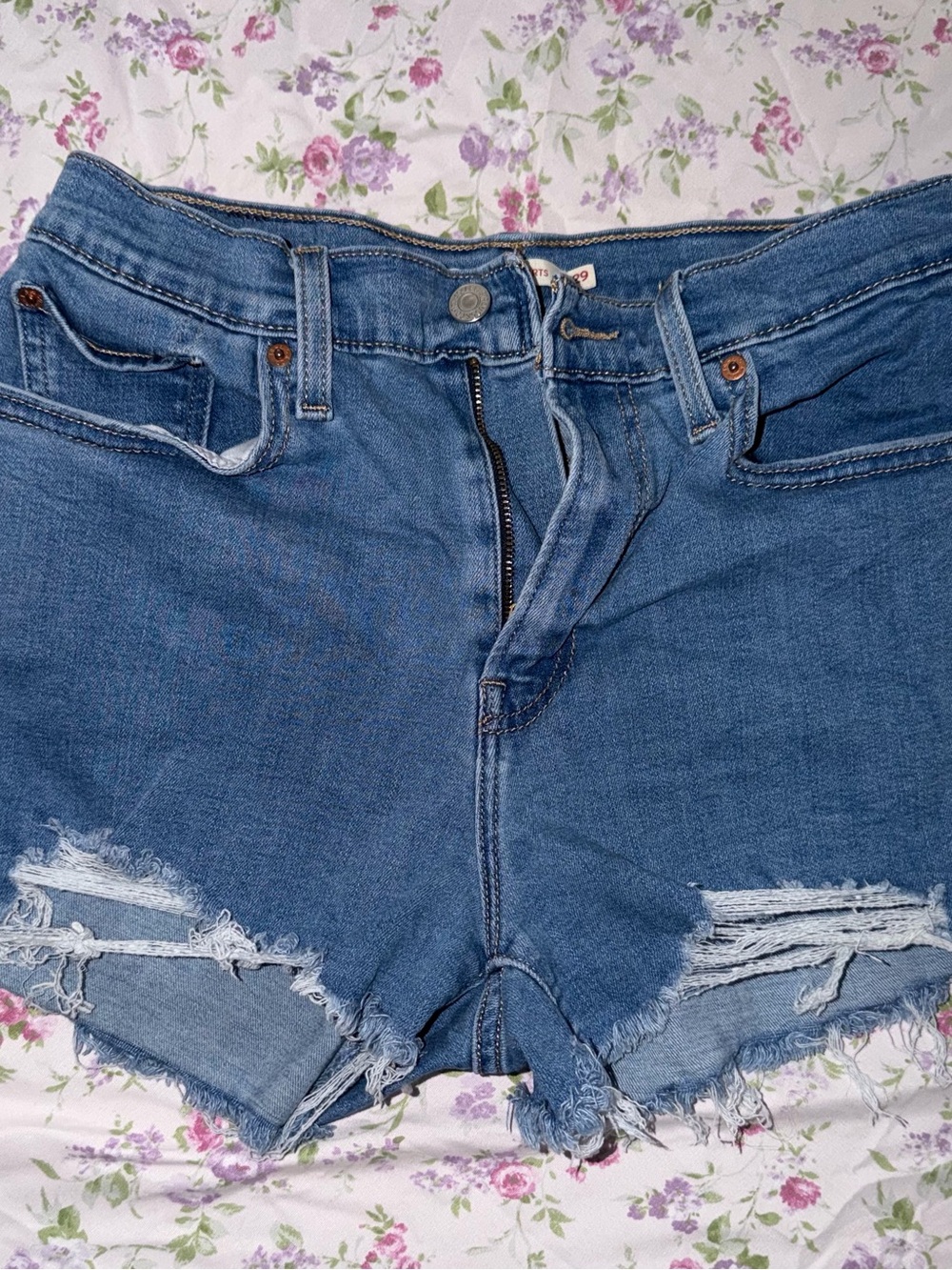 Levi High-Waist Distressed Denim Shorts - Blue